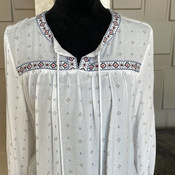 Caffe Marrahesh top shirt white blue 3/4 sleeve smock babydoll Size Medium - Picture 4 of 9